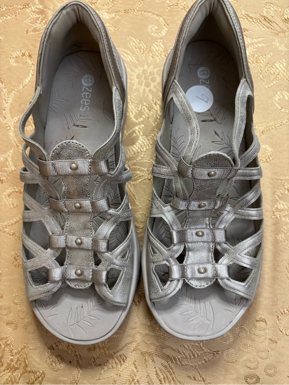 Bzees Metallic Silver Strappy Slip-On Sandals